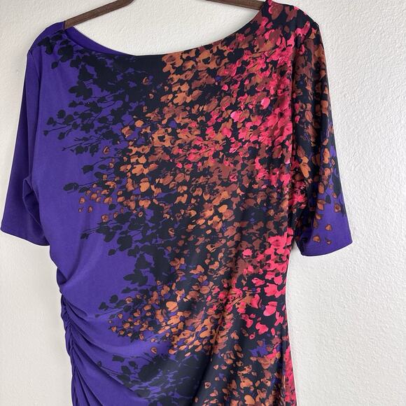 Jones New York Dress Women 16 stretch ruched plum russet berry gold flattering - Picture 10 of 16